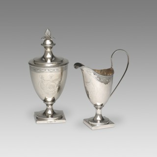 Sugar Urn and Cream Pot, c. 1793. Pineapple finial. From a tea service, inspired by classical Roman designs unearthed at Herculaneum and Pompeii during the 1730s.