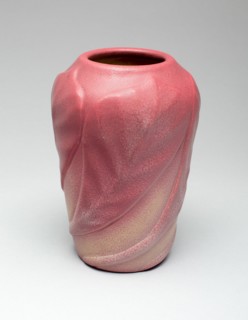 Vase, 1902. Relief decoration of leaves. Designed by Artus Van Briggle.