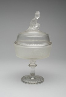 Westward Ho!/Pioneer pattern covered compote on pedestal, c. 1876.