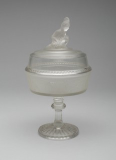 Westward Ho!/Pioneer pattern covered compote on pedestal, c. 1876.