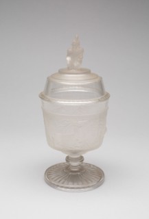 Westward Ho!/Pioneer pattern covered sugar bowl, c. 1876.