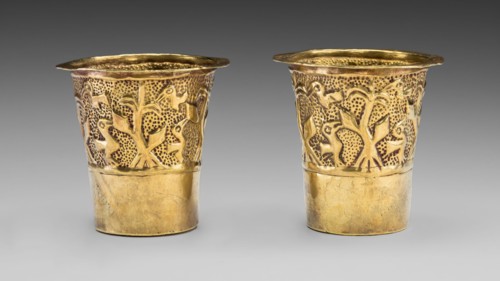 Pair of Beakers Depicting Birds in a Cornfield, A.D. 1100/1438.