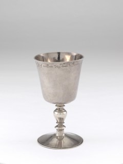 Wine Cup, c. 1660. Lack of ornamentation expressing the Puritan values of early settlers in North America. Commissioned by William Needham.