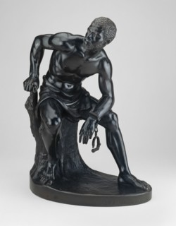 The Freedman, 1862-63. A freed slave with shackles broken, modelled from life, considered to be one of the first naturalistic sculptural representations of an African American.