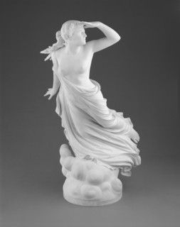 The Lost Pleiade, 1874/75. Marble sculpture of the outcast Merope partially clothed, her hand raised to her forehead as she searches for her celestial family.