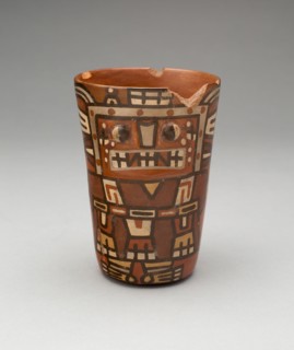 Drinking Cup (Kero) with an Abstracted Masked Figure, A.D. 600/1000.