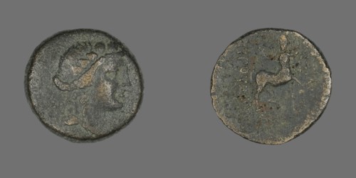 Coin Depicting the God Dionysos, 183-149 BCE.