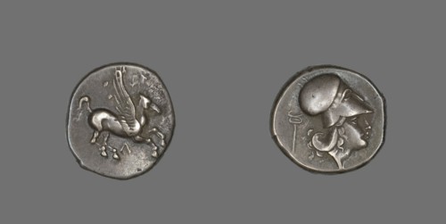Stater Coin Depicting Pegasus Flying, 400-330 BCE.