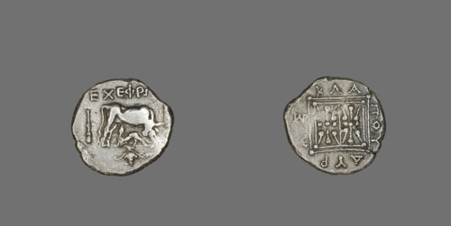 Coin Depicting Cow Suckling Calf, 229-100 BCE.
