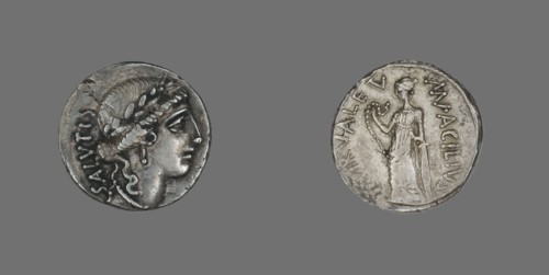 Denarius (Coin) Depicting the Goddess Salus, about 49 BCE.