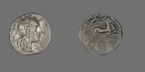 Denarius (Coin) Depicting the Goddess Roma (?), 117-116 BCE.