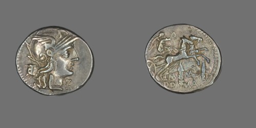 Denarius (Coin) Depicting the Goddess Roma, 134 BCE.