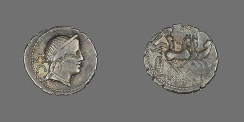 Denarius Serratus (Coin) Depicting the Goddess Venus, about 79 BCE.