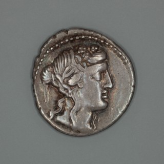 Denarius (Coin) Depicting the God Liber, about 78 BCE.
