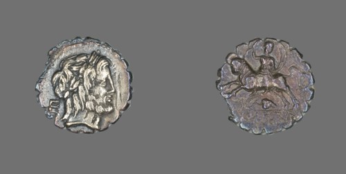 Denarius Serratus (Coin) Depicting the God Jupiter, about 81 BCE.