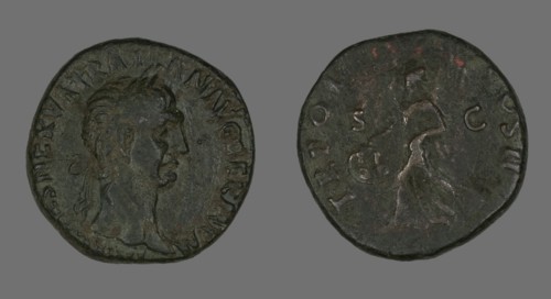 Sestertius (Coin) Portraying Emperor Trajan, Roman Period, 98-117.