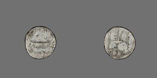 Denarius (Coin) Depicting a Galley, 32-31 BCE, issued by Marc Antony.