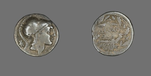 Denarius (Coin) Depicting the Goddess Roma, 109-108 BCE.