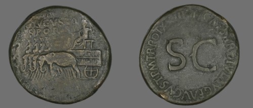 Sestertius (Coin) Portraying Emperor Augustus, 34-35.