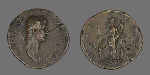 Sestertius (Coin) Portraying Emperor Hadrian, 128-132.