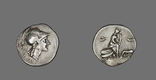 Denarius (Coin) Depicting the Goddess Roma, 115 or 114 BCE.