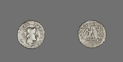 Denarius Serratus (Coin) Depicting the God Vulcan, 105 BCE.