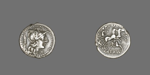Denarius (Coin) Depicting the Goddess Roma, 128 BCE.