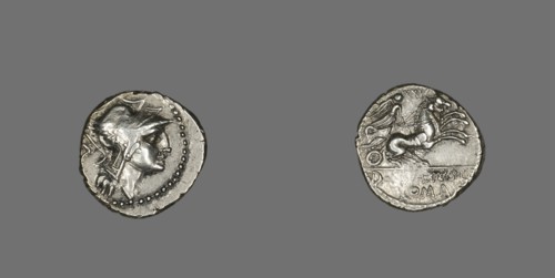 Denarius (Coin) Depicting the Goddess Roma, 91 BCE.