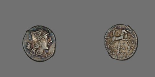 Denarius (Coin) Depicting the Goddess Roma, 134 BCE.