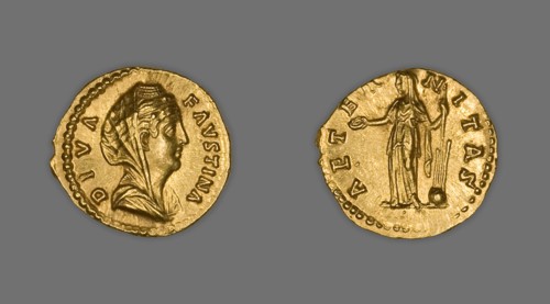 Aureus (Coin) Portraying Empress Faustina the Elder, 141-161, issued by Antoninus Pius.