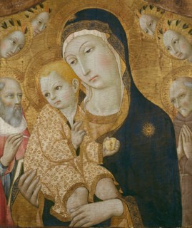 Virgin and Child with Saints Jerome, Bernardino of Siena, and Angels, 1450/60. Detail from a larger artwork.