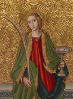 Saint Lucy, About 1500. [In medieval accounts, St Lucy's eyes were gouged out before she was executed]. Detail from a larger artwork.