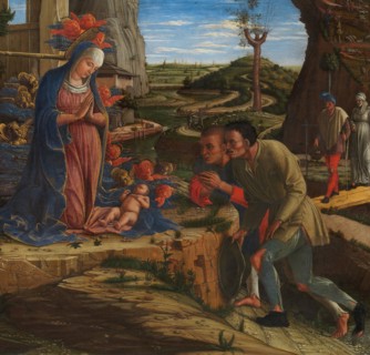 The Adoration of the Shepherds, shortly after 1450. Detail from a larger artwork.