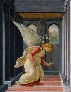 The Annunciation, ca. 1485-92. Detail from a larger artwork.