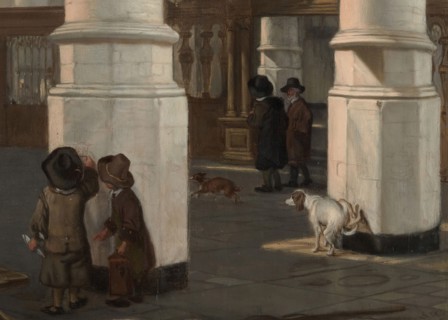 Interior of the Oude Kerk, Delft, probably 1650. Detail from a larger artwork.