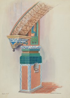 Pilaster with Holy Water-Font & Arch Below Choir Loft, c. 1936.
