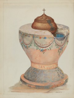 Baptismal Font at San Luis Rey Mission Church, 1936.
