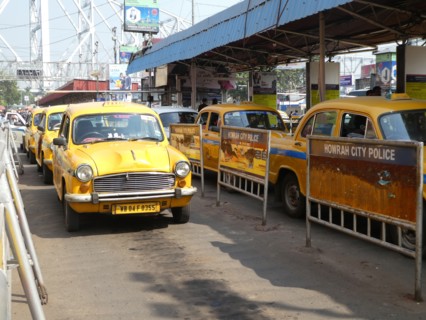 Taxi cabs in Howrah City, West Bengal, India, 2019.