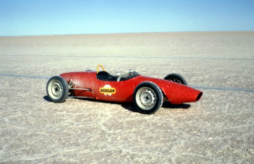 Elfin Ford used to test tyre grip during Bluebird record attempt, Lake Eyre, 1964. Creator: Unknown.