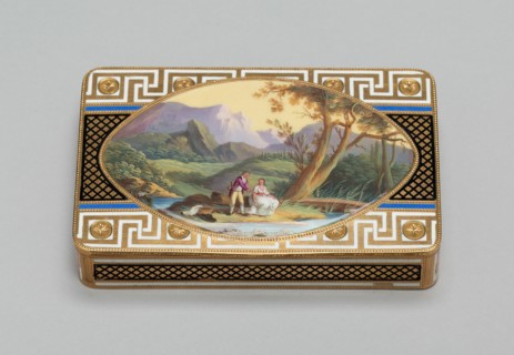 Gold Box with a Scene of Two Figures in a Landscape, Switzerland, c. 1800/10. Creator: Unknown.