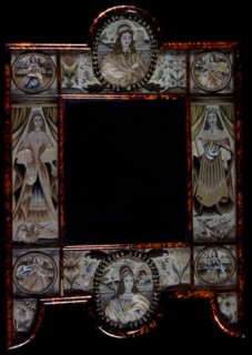 Mirror Showing King Charles II, Queen Catherine of Braganza, and Scenes from the Old Testament... Creator: Unknown.