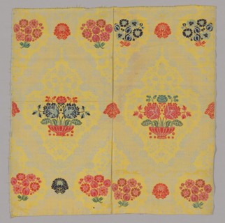 Two Joined Panels of Brocaded Yellow Furnishing Wool, England, c. 1720s. Creator: Unknown.