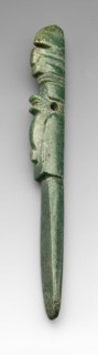 Carved Pendant Depicting a Costumed Figure with a Abstract Bird Headdress, A.D. 1000/1500. Creator: Unknown.