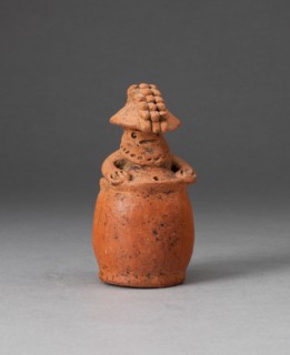 Miniature Rattle in the Form of a Figure Wearing Headdress and Mask, c. A.D. 200. Creator: Unknown.