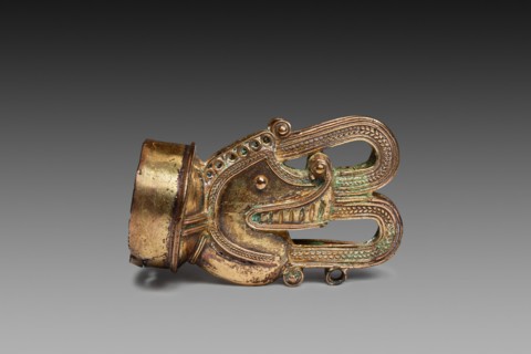 Labret in the Form of a Saurian Head with Bifurcated Volute Emerging from Mouth, A.D. 1000/1500. Creator: Unknown.