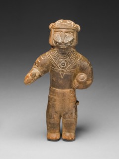 Masked Figurine Holding a Drum, Possibly a Ocarina (Whistle), c. A.D. 1300. Creator: Unknown.