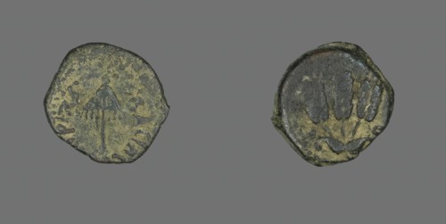 Coin Depicting a Parasol, 40-44, issued by King Agrippa of Judaea. Creator: Unknown.