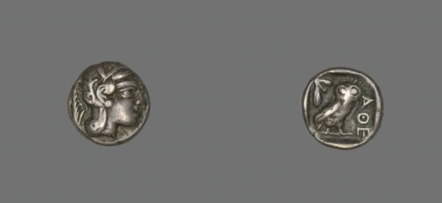 Drachm (Coin) Depicting the Goddess Athena, about 490 BCE. Creator: Unknown.