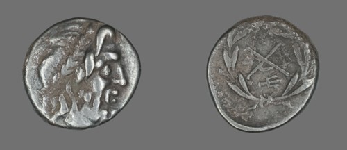 Hemidrachm (Coin) Depicting the God Zeus Amarios, 222-146 BCE. Creator: Unknown.