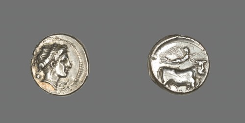 Stater Coin Depicting the Nymph Parthenope, 325-241 BCE. Creator: Unknown.